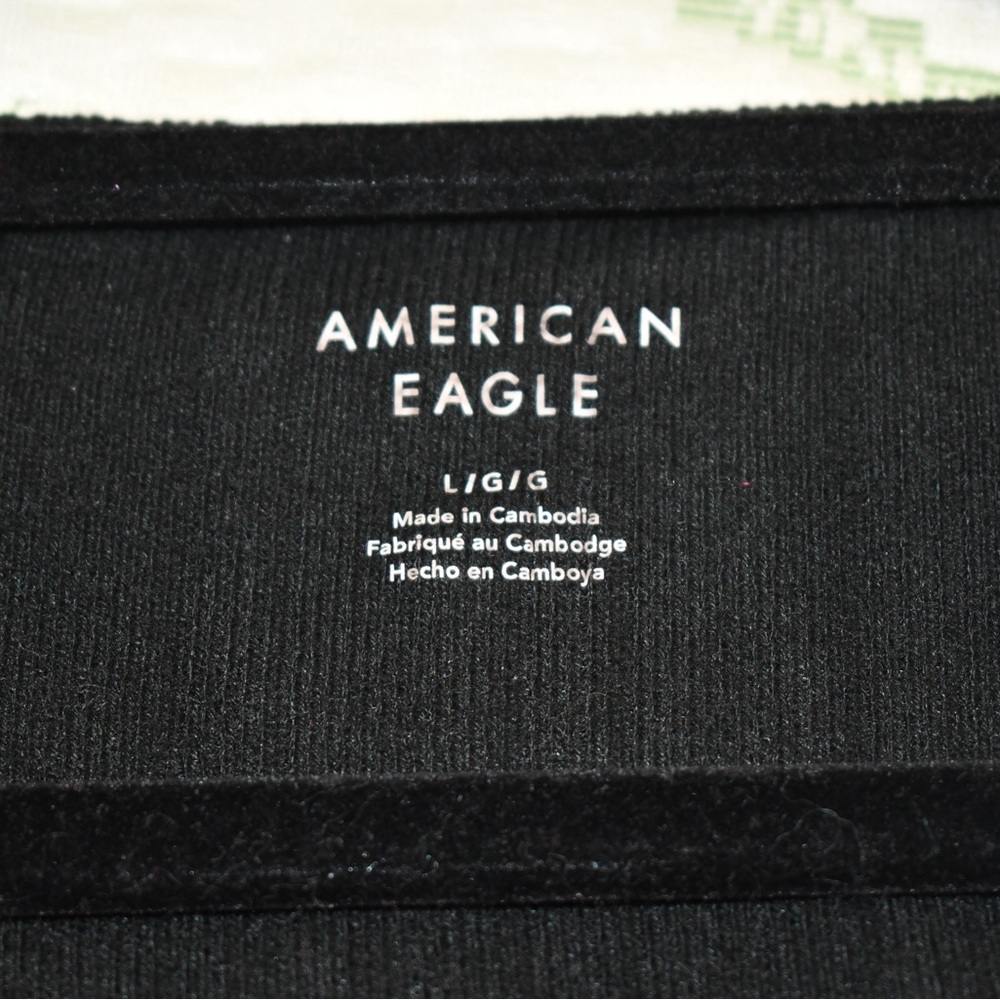 American Eagle Black Ribbed Long Sleeve Top Square Neck Fitted Basic NWT Size L - Picture 5 of 6